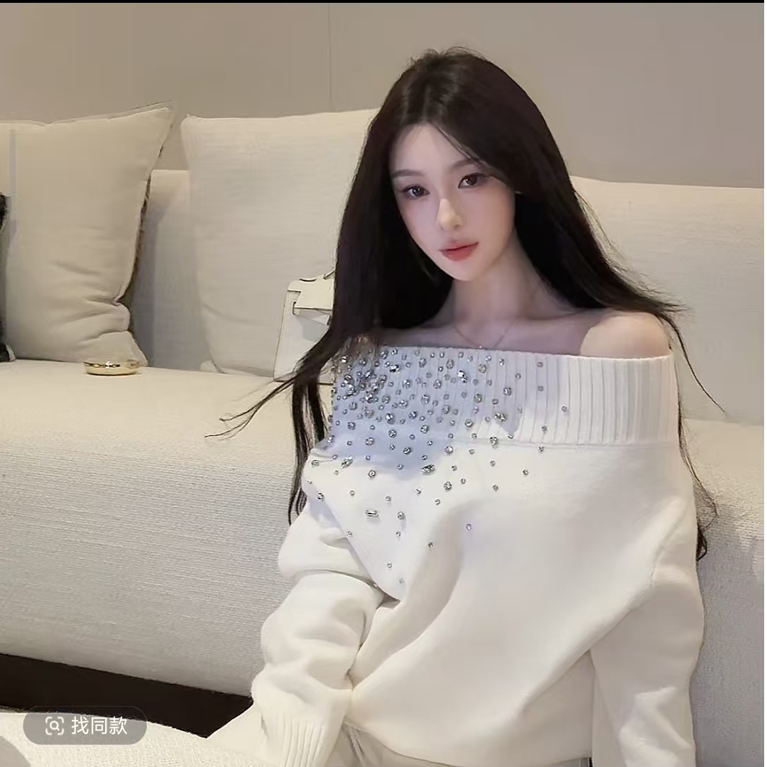 【琉璃碧玉】早秋重工烫钻纯色宽松法式小众炸街白色新款潮牌女装