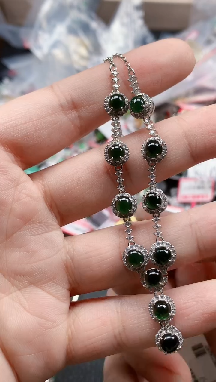 银S925镶嵌戒指翡翠天然A货缅甸翡翠