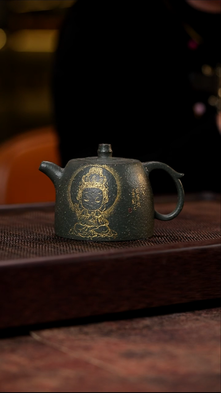 宜兴紫砂5目粗砂雪花绿井栏240cc