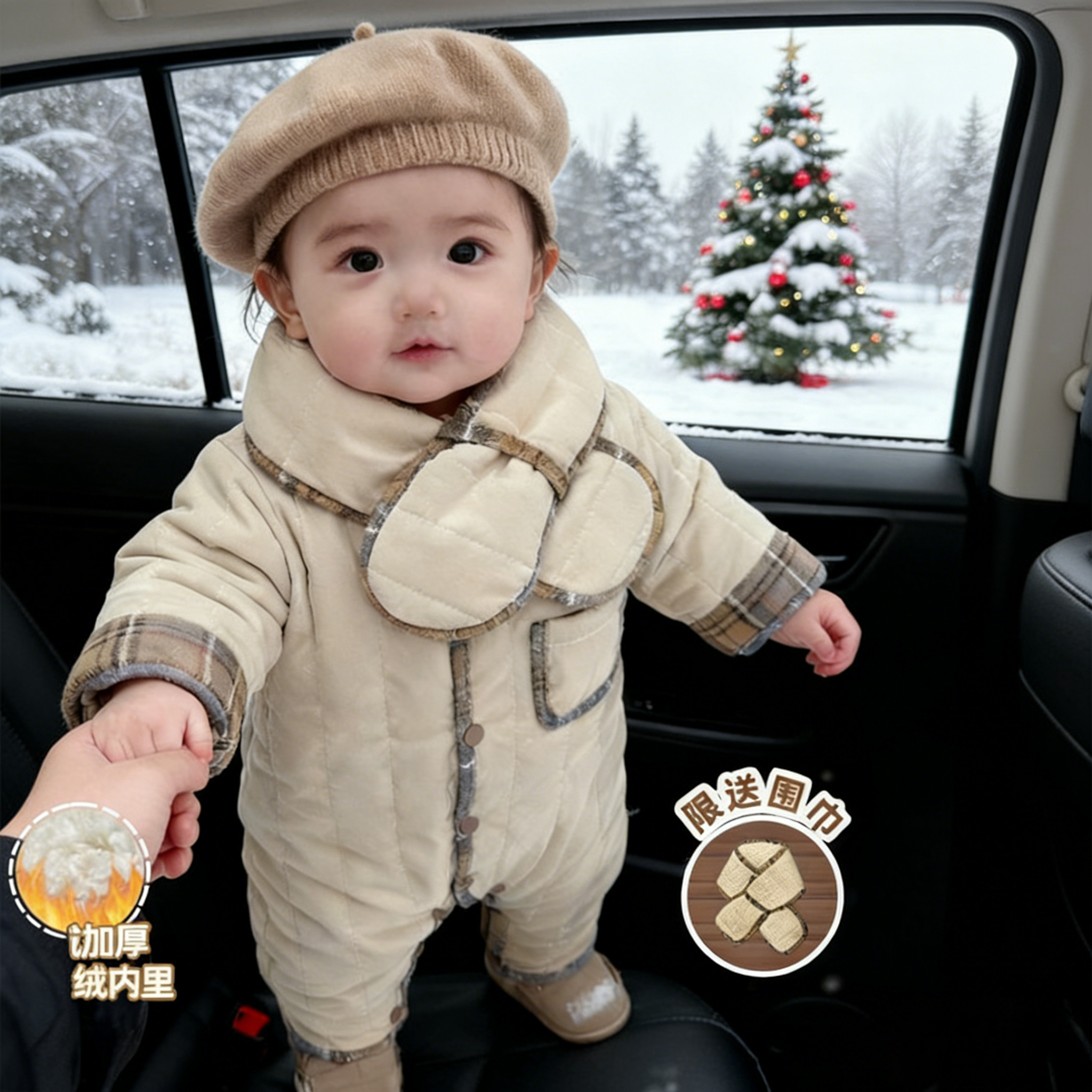 婴儿棉服连体衣秋冬季宝宝儿童加厚保暖哈衣爬服