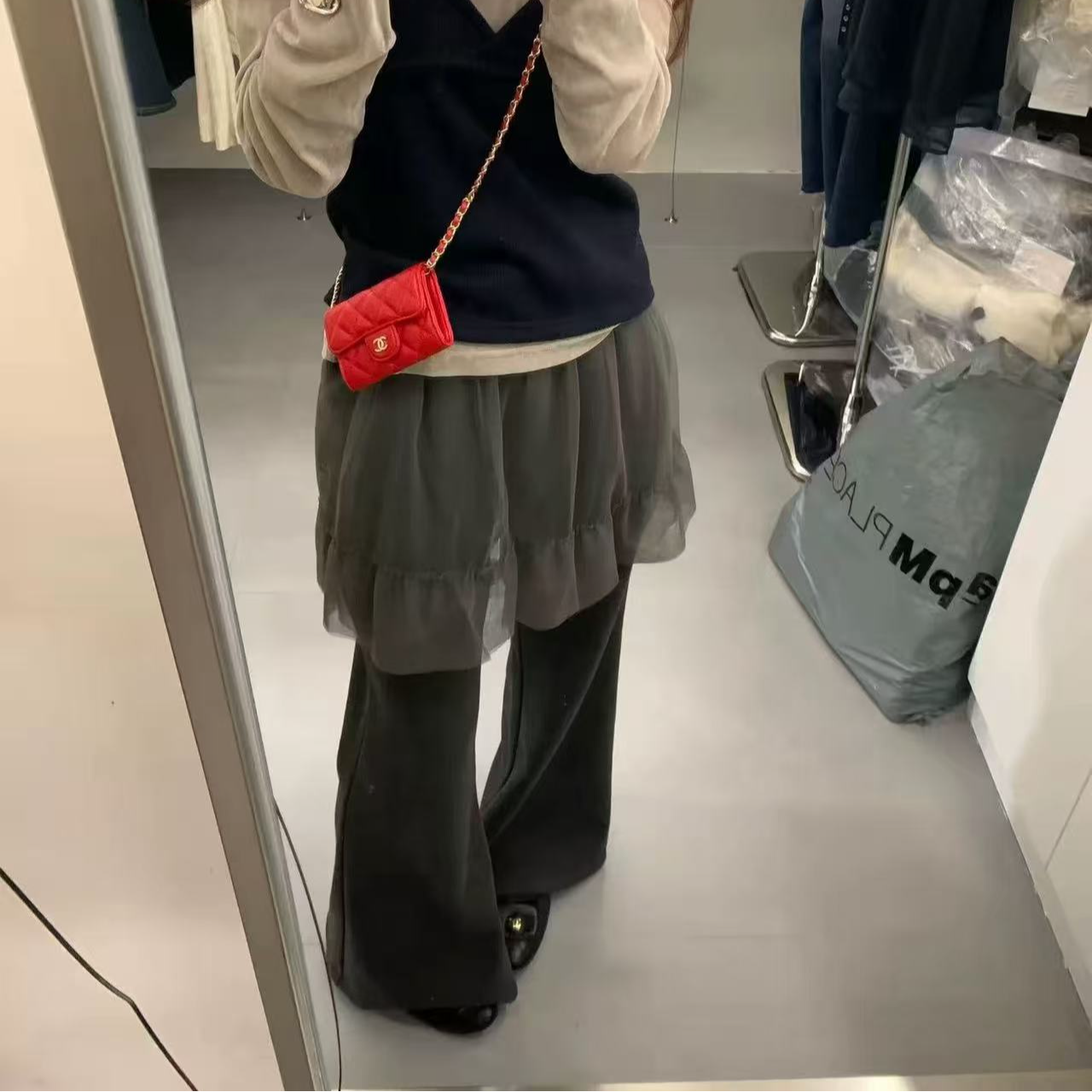 2126·P帘裤 K# 东大门加绒松紧腰P帘裤喇叭裤•