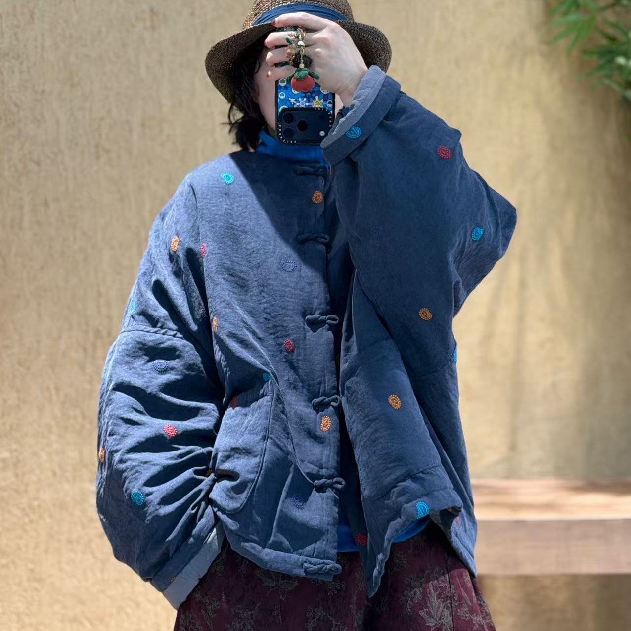 2025冬季新款刺绣棉服外套252287蓝色休闲保暖加厚