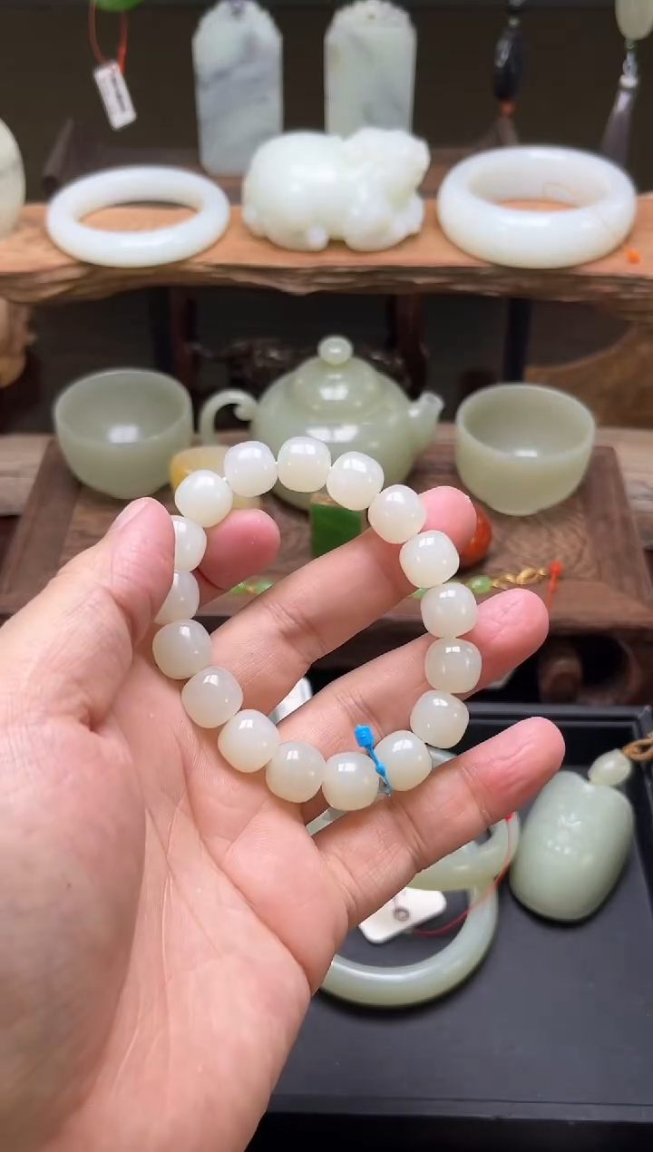 【闪购商品】和田玉手串未镶嵌卡12青海白玉 老型 多样性发一