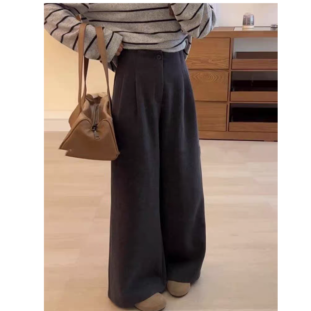 【运费险】慵懒高级感灰色毛呢裤子女款高腰直筒裤阔腿裤