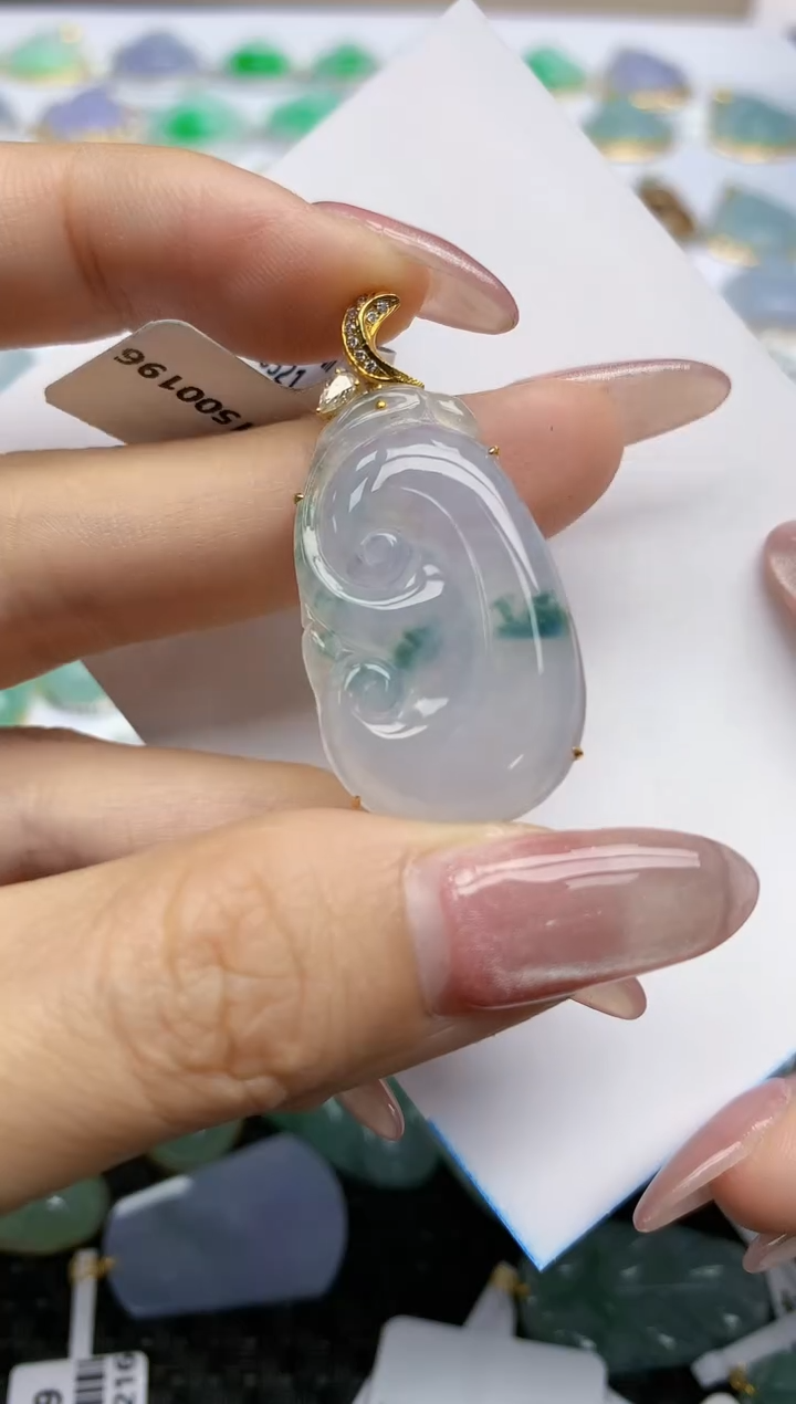 【闪购商品】翡翠挂件18K金镶嵌天然翡翠A货