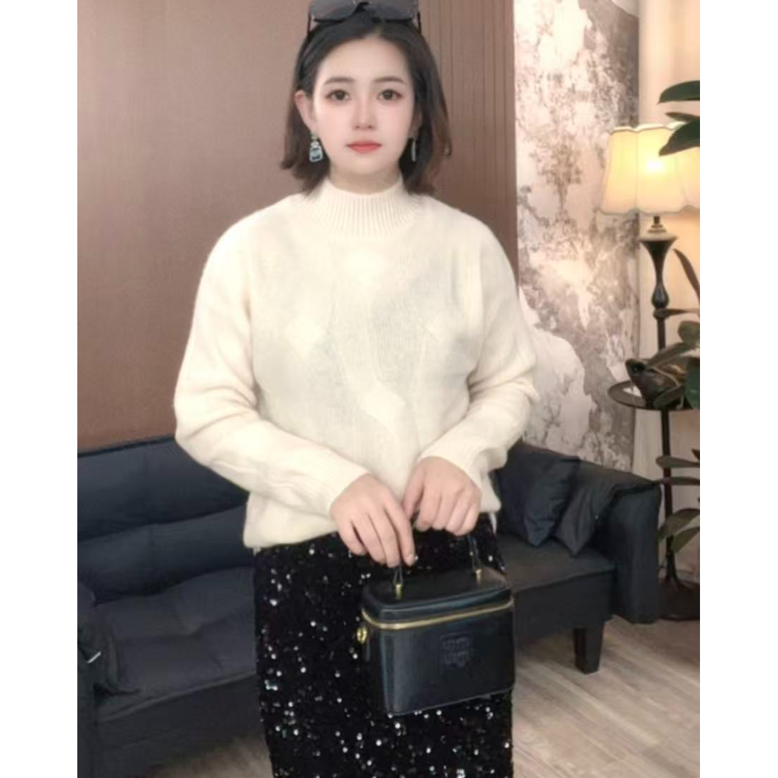 （加厚）100超细羊毛纯手工绞花半高领圆领纯色衫重工网红百搭气质