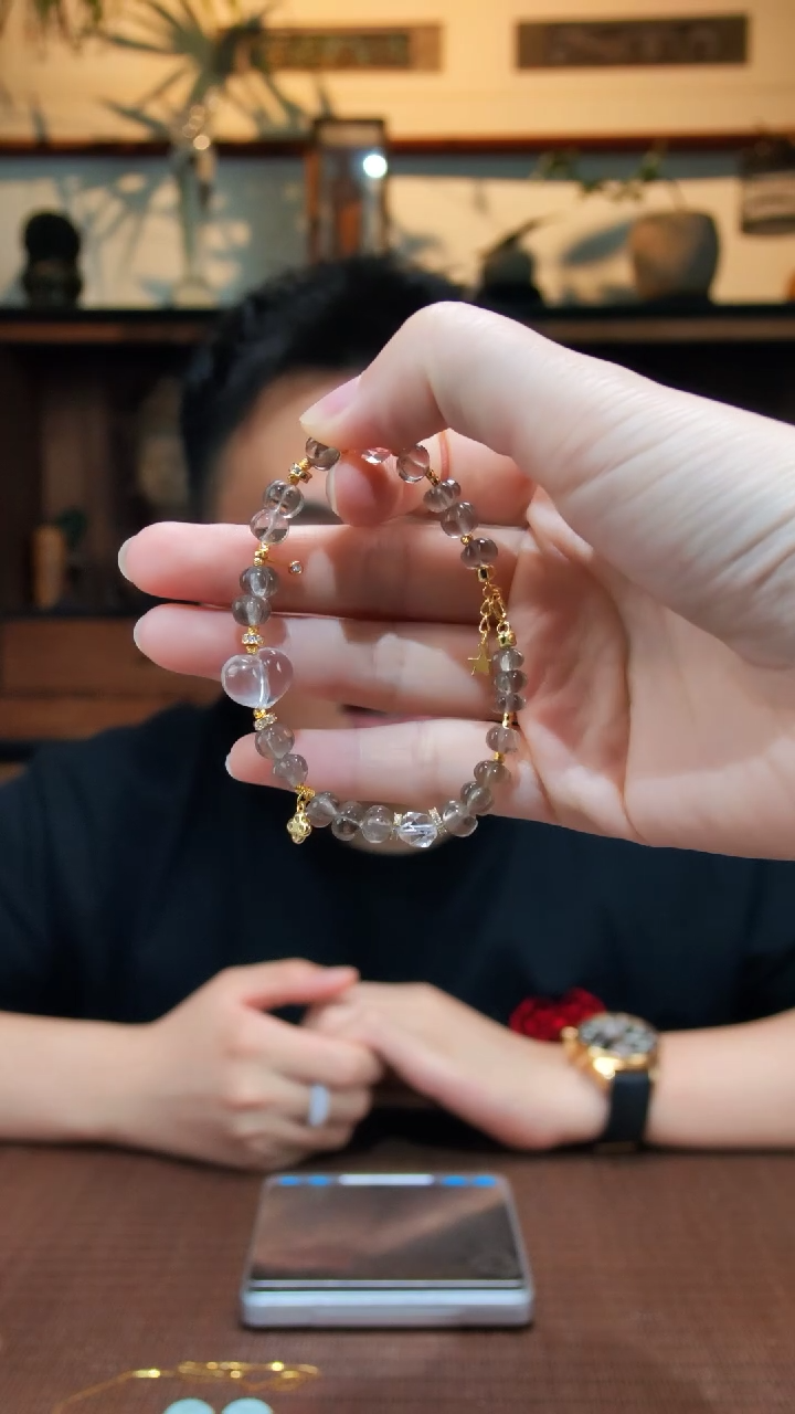 车挂银S925镶嵌水晶S925银茶水晶手串QK