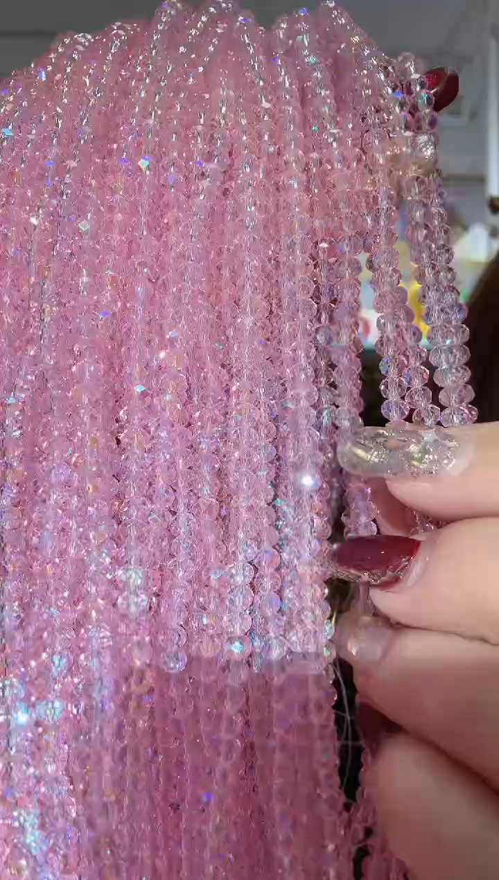 玻璃0849卡4水晶扁10条微光彩少女粉