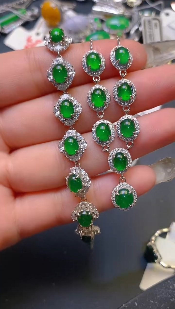 【闪购商品】翡翠耳饰银S925镶嵌天然A货翡翠1