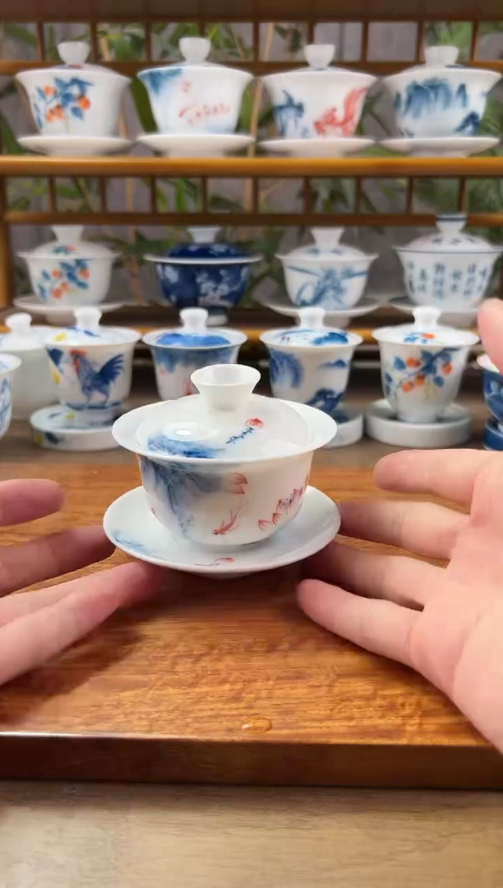 【闪购商品】微瑕蓝莲130ml三才盖碗