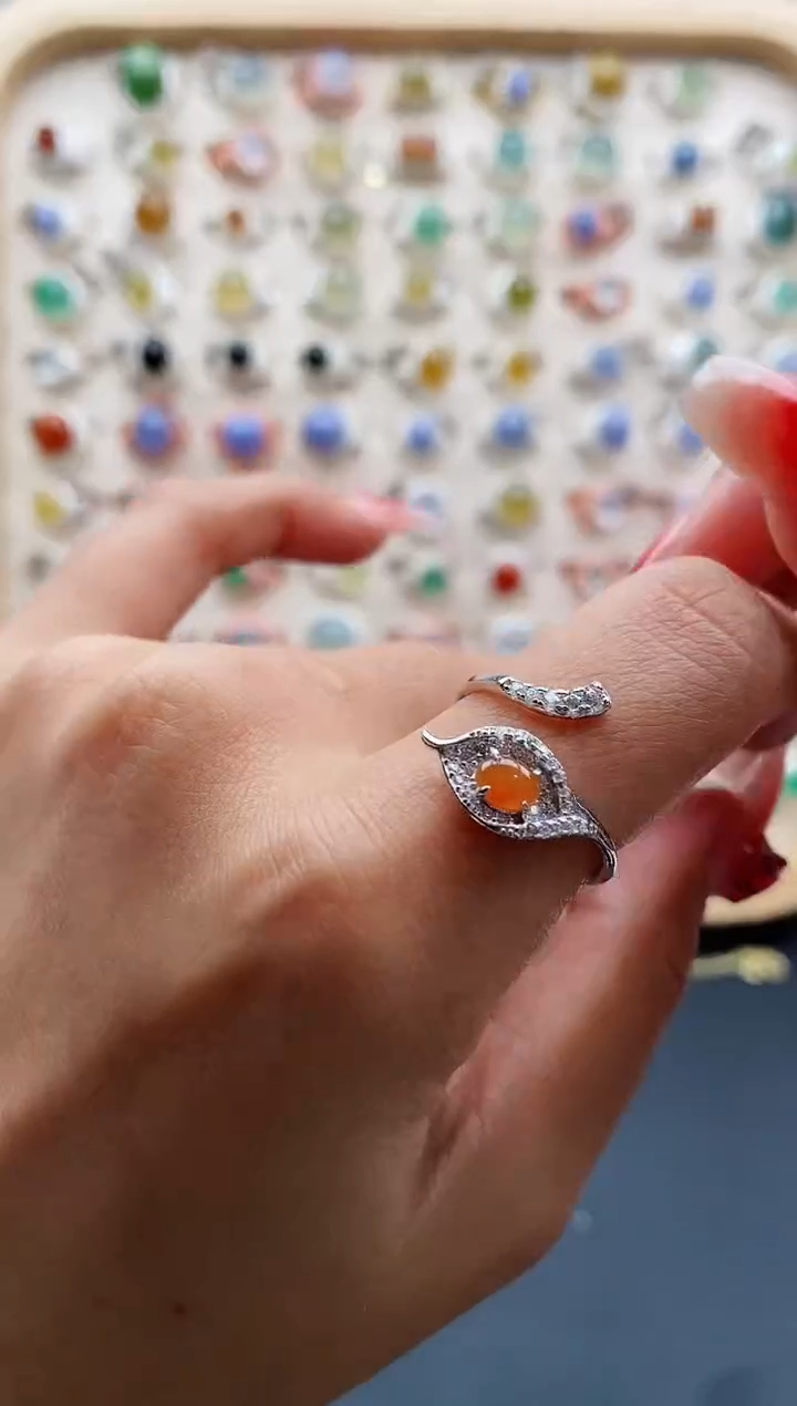 【闪购商品】翡翠戒指银S925镶嵌缅甸天然A货翡翠222 6+10