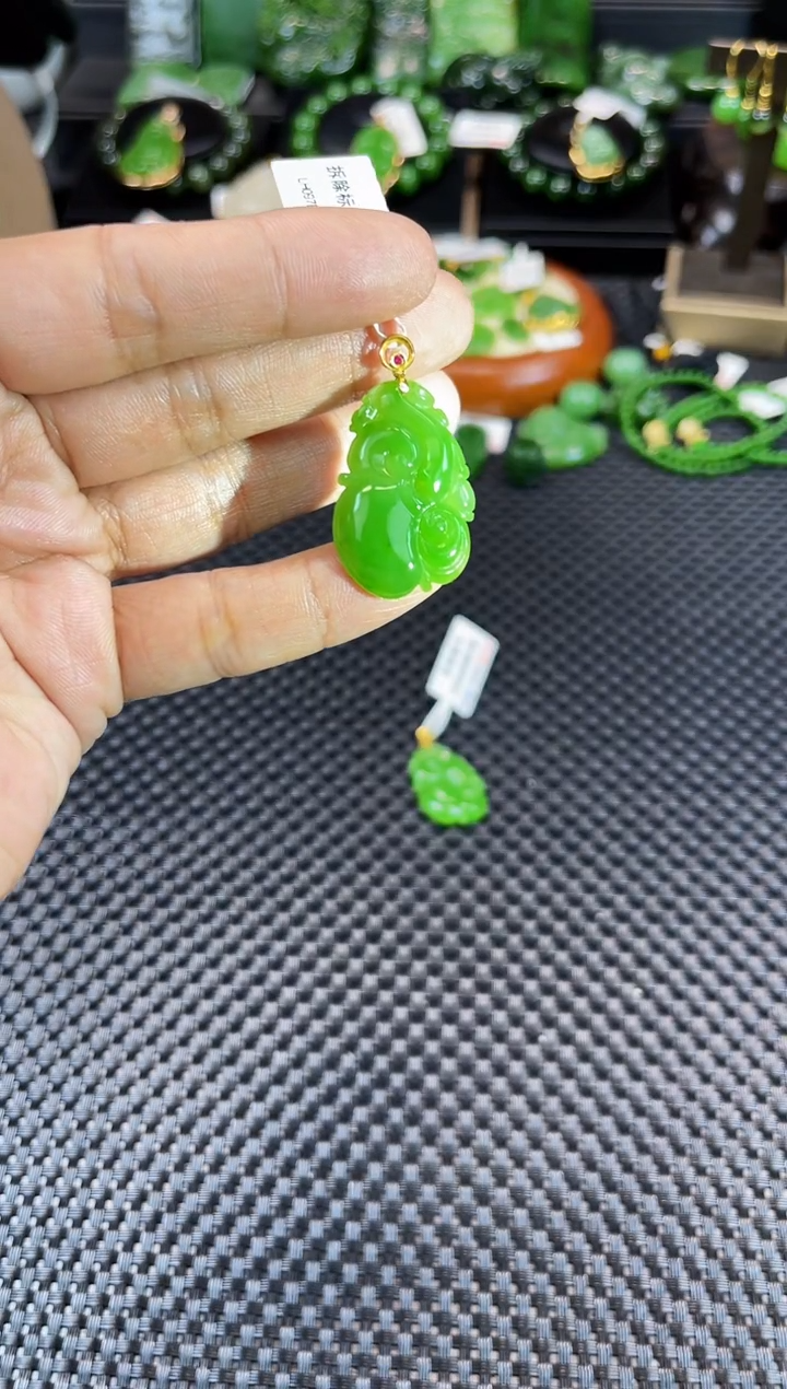 【闪购商品】和田玉（碧玉）吊坠18K金镶嵌LH097苹果绿如意吊坠