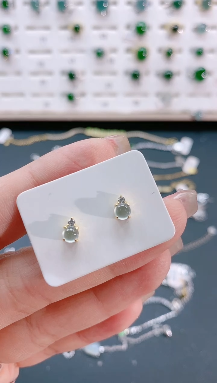 【闪购商品】翡翠耳饰银S925镶嵌天然翡翠