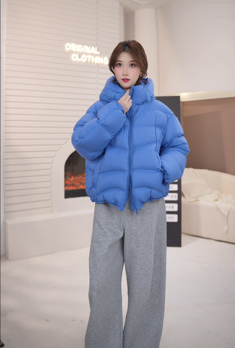 韩版赛柔丝面料95绒安心白鸭绒云朵泡芙龟背羽绒服连帽保暖冬季