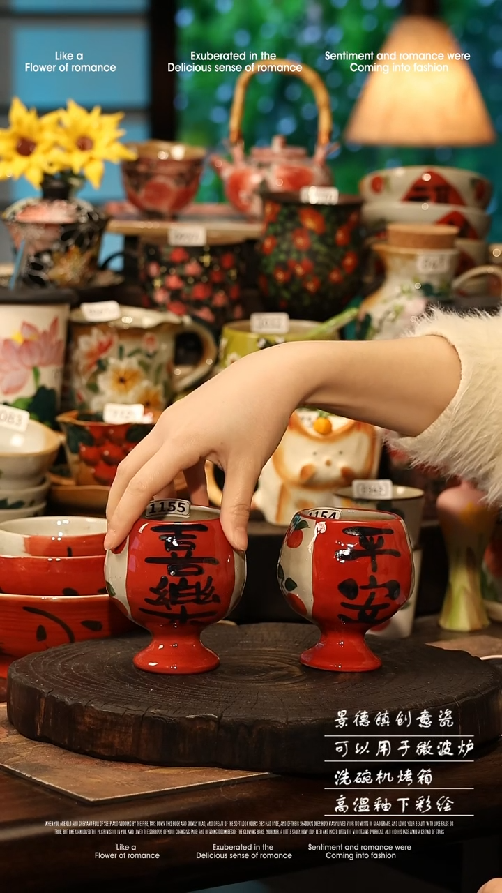 陶瓷一对景德镇高温釉下彩手工手绘款式