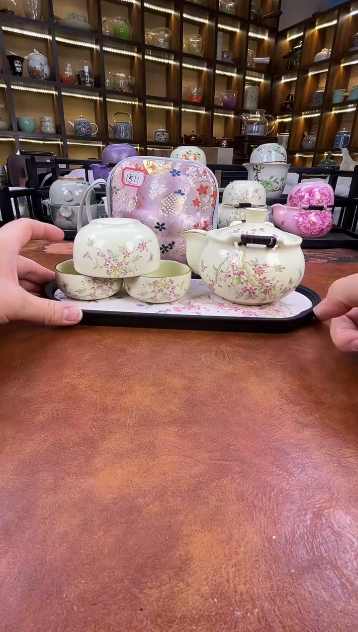 瓷片桃花宝瓶旅行+长方桃花盘