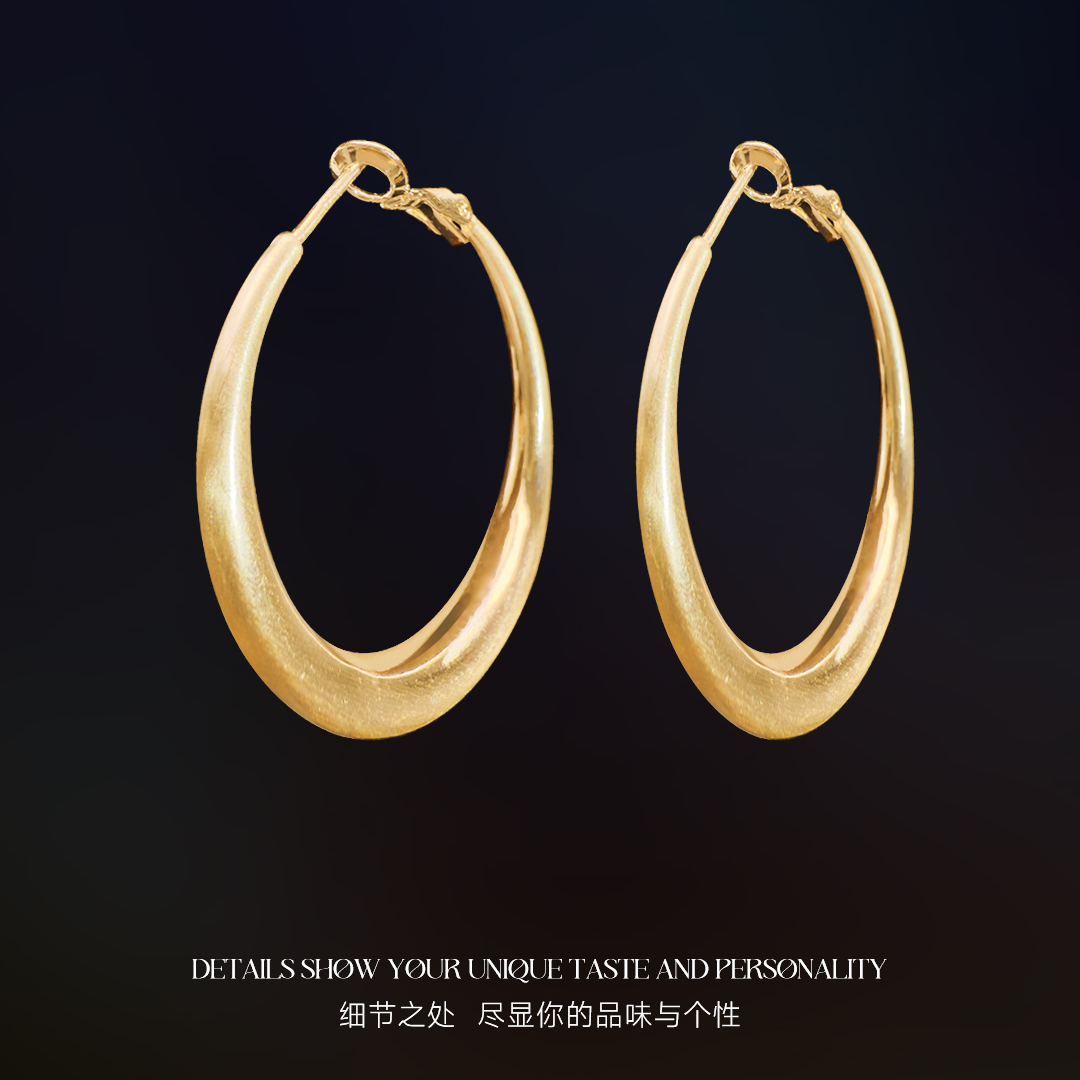 镀K金耳饰 s925银针时尚金属拉丝耳环耳圈冷淡风气质百搭法式
