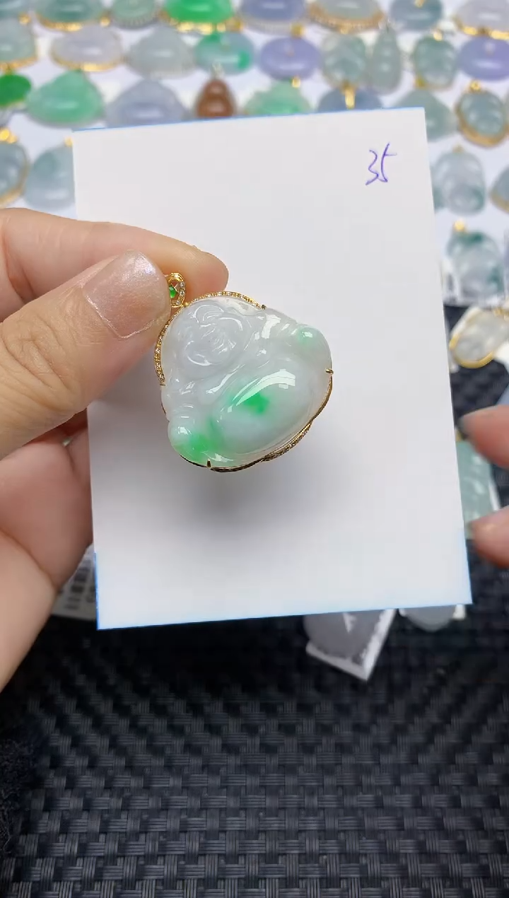 翡翠18K金镶嵌颈饰天然A货翡翠 35
