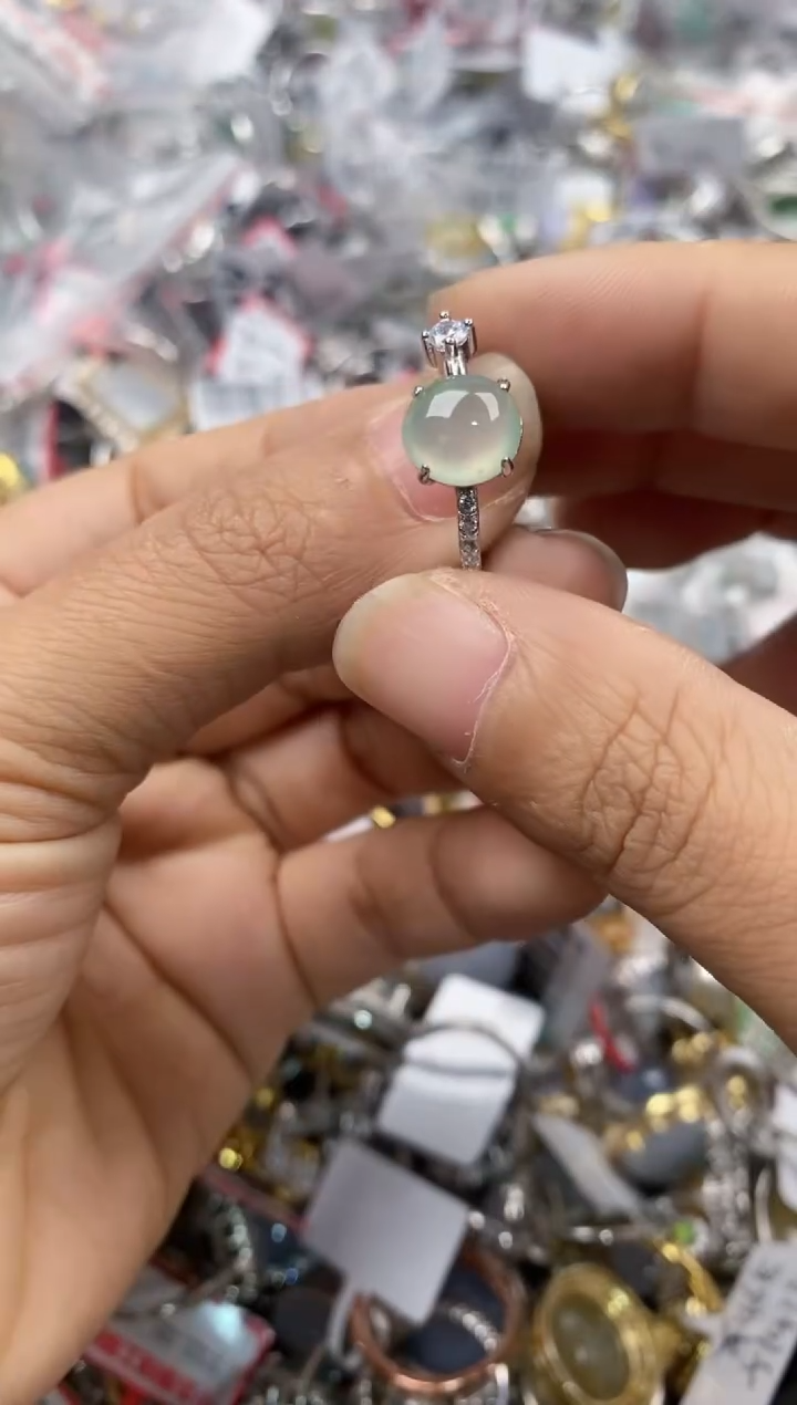 银S925镶嵌戒指翡翠444---5