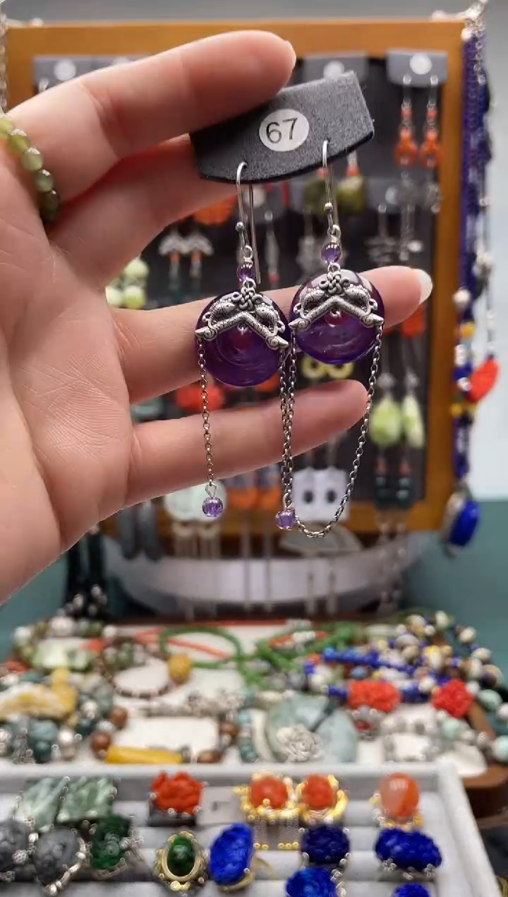 【闪购商品】紫晶耳饰银S925镶嵌饰品