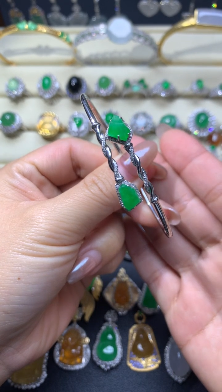 【闪购商品】翡翠颈饰18K金镶嵌手镯