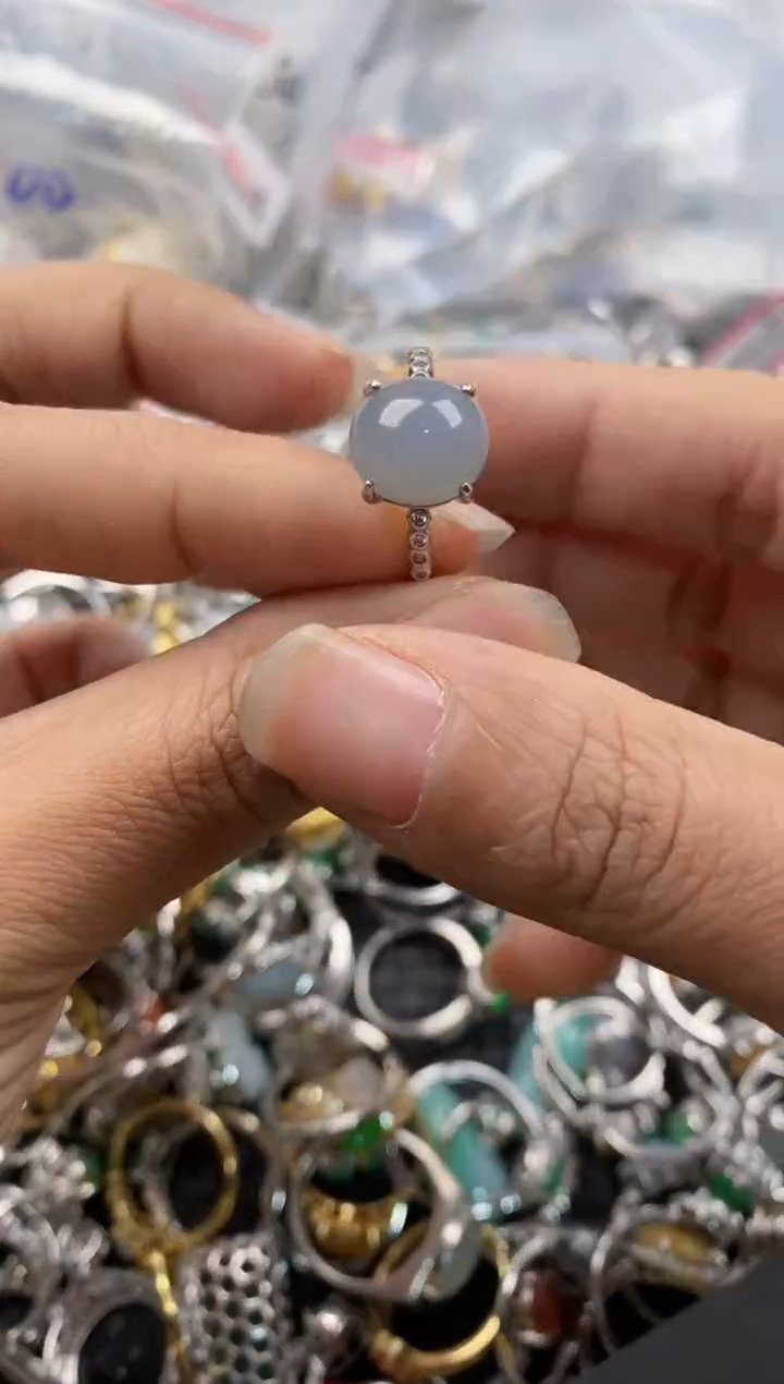 银S925镶嵌戒指翡翠777---8