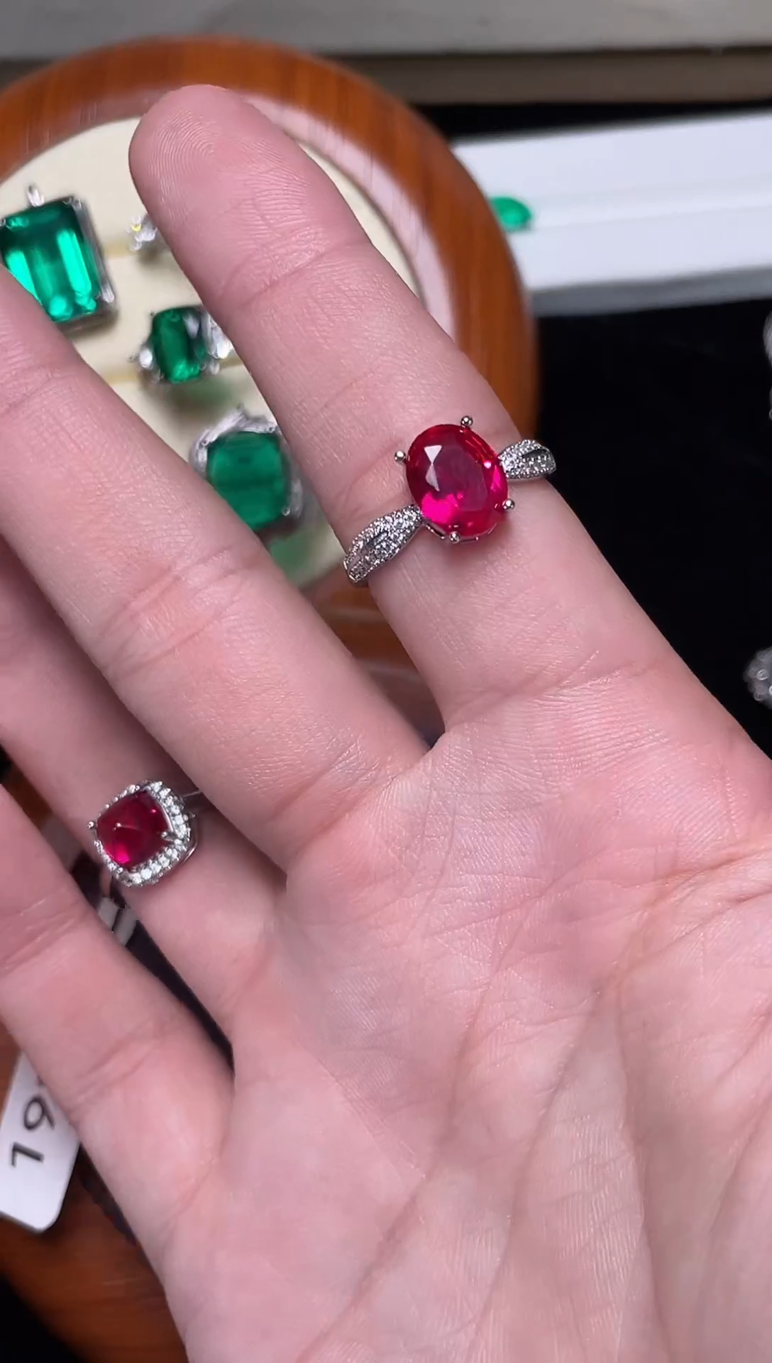 合金合成钻石红宝戒指