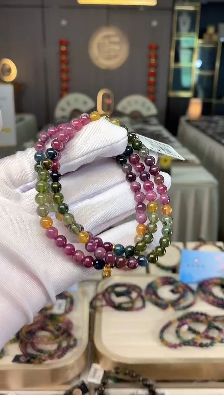 未镶嵌老矿碧玺色标彩虹三圈手串5mm+碧玺多样性发货一条xion