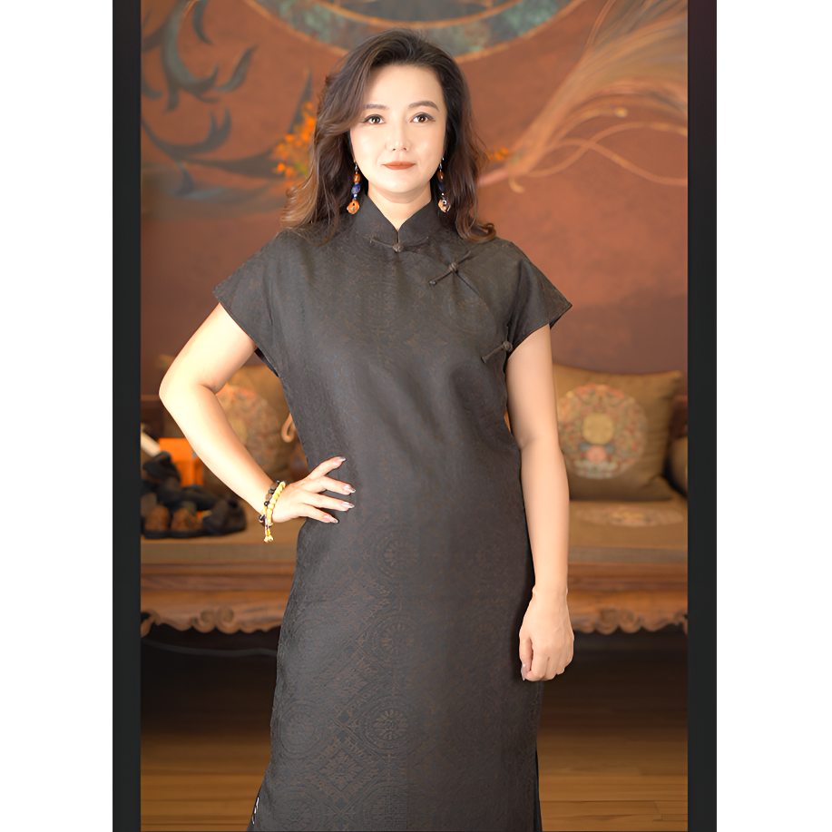 爱上莲心香云纱【好运连连】斜襟盘扣旗袍  国风新中式老钱风