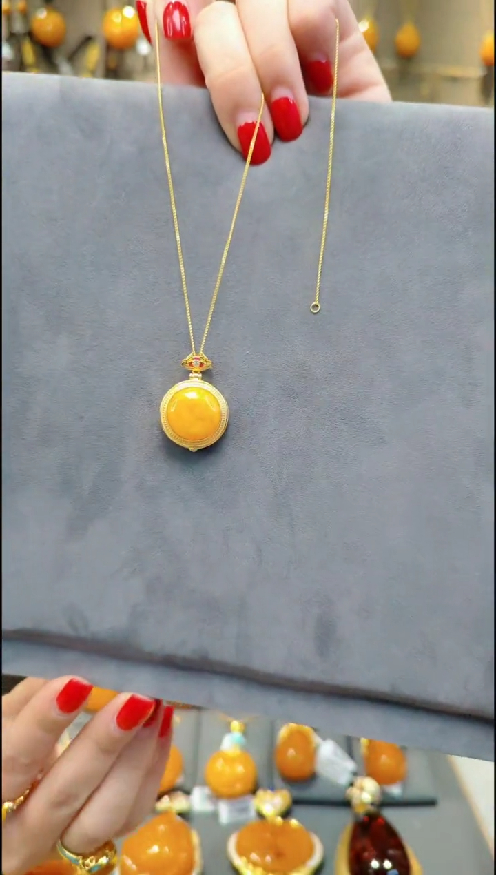 【闪购商品】蜜蜡吊坠(赠链)银S925镀金镶嵌H962蜜蜡吊坠