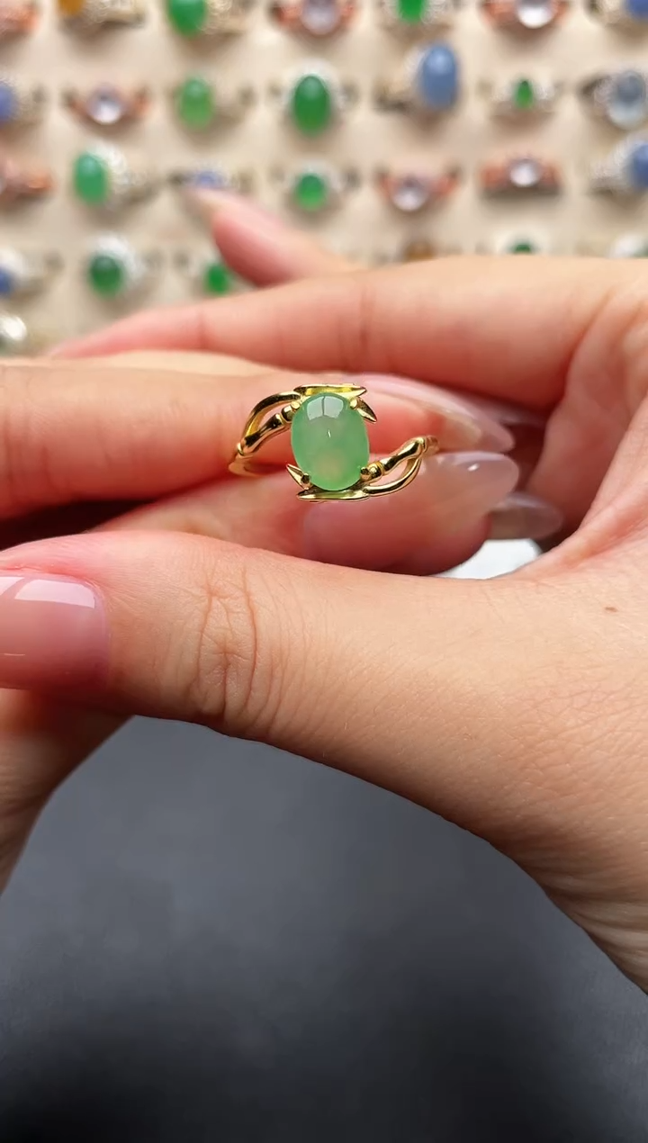 银S925镶嵌戒指翡翠一物一证一礼盒