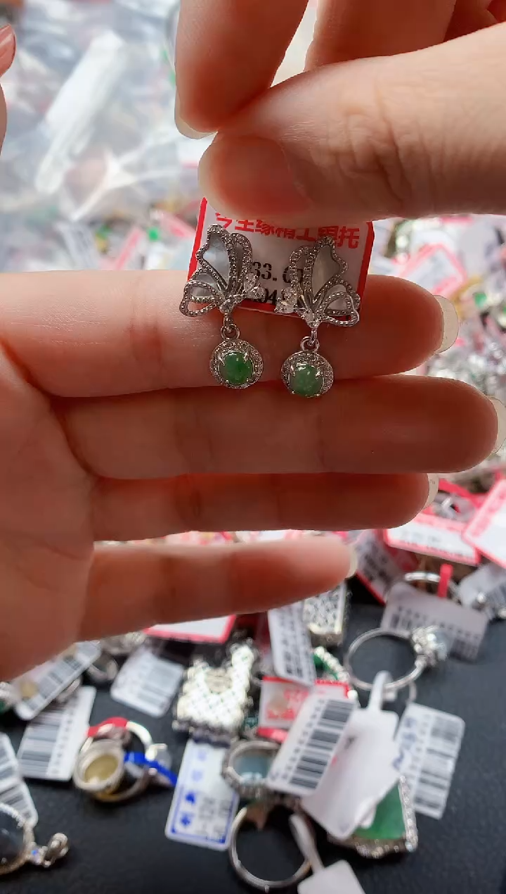 银S925镶嵌戒指翡翠天然A货缅甸翡翠