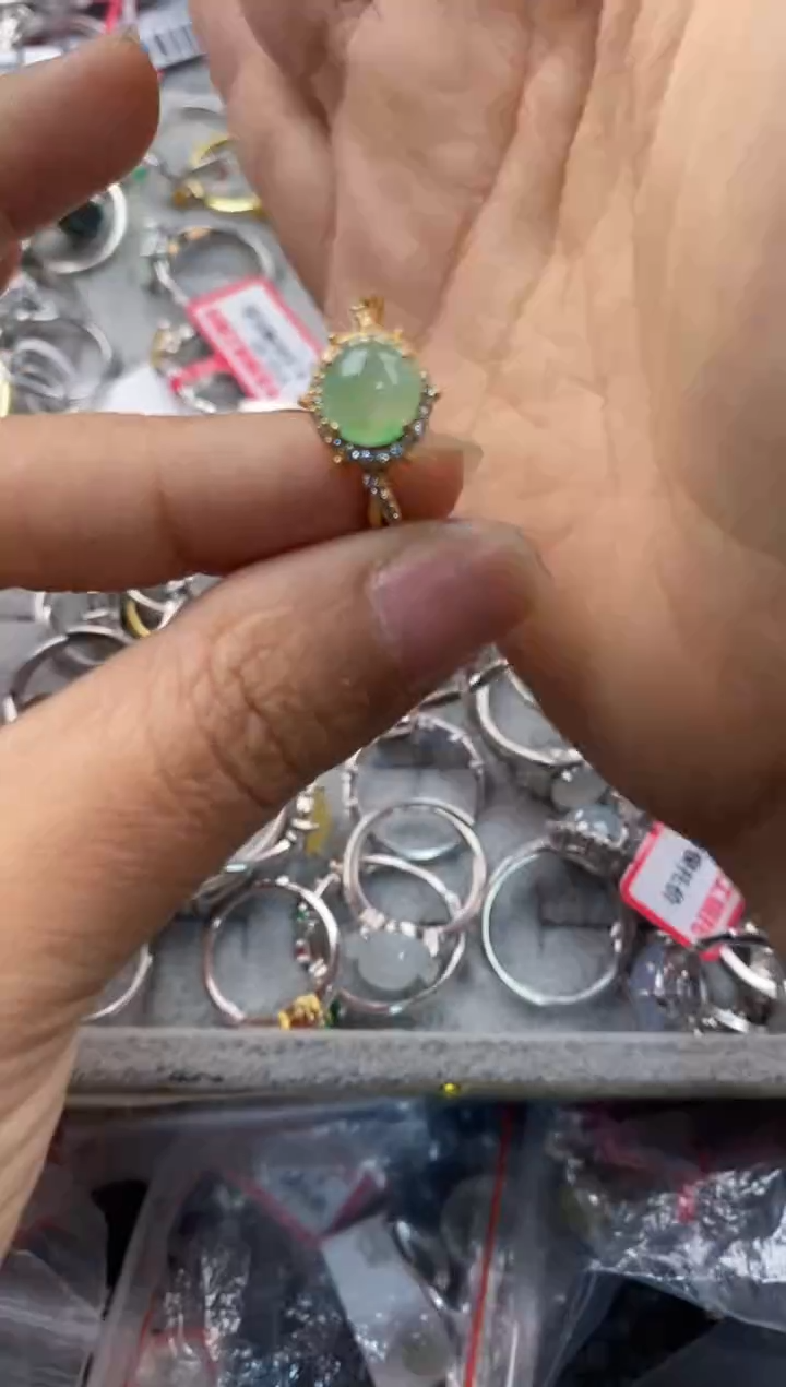 银S925镶嵌戒指翡翠7777----6