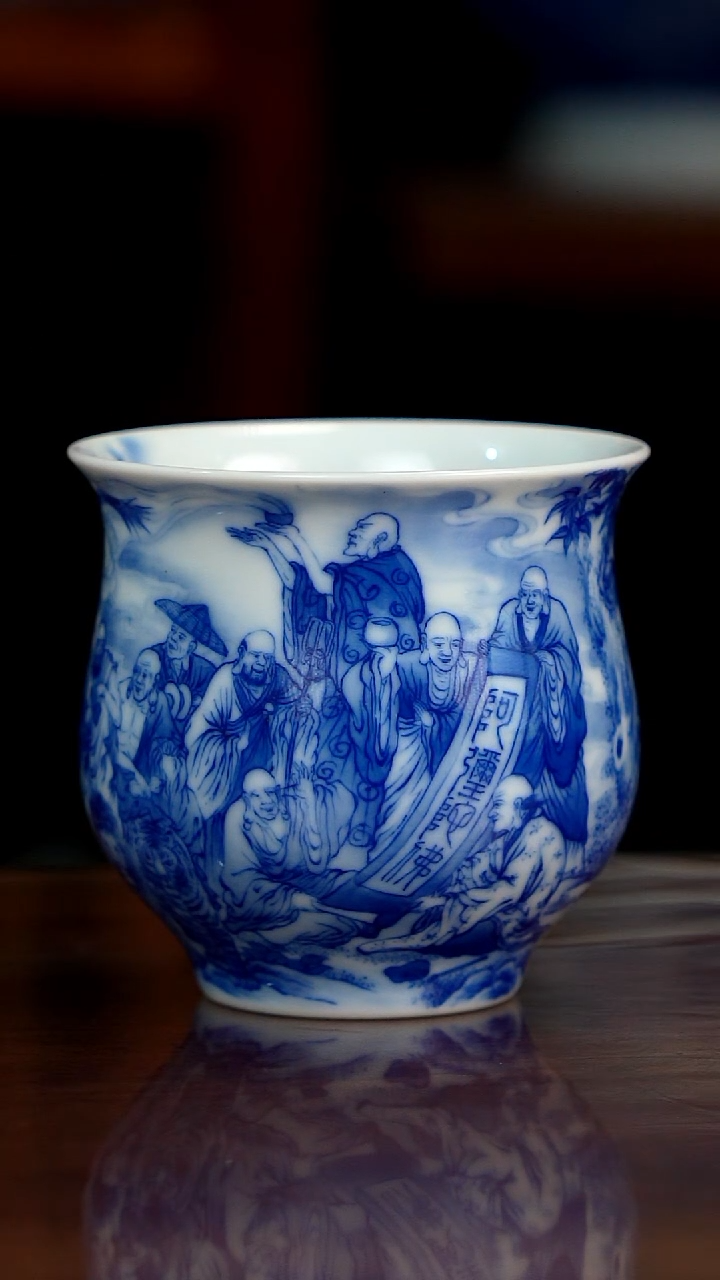 晓竹窑青花十八罗汉主人杯