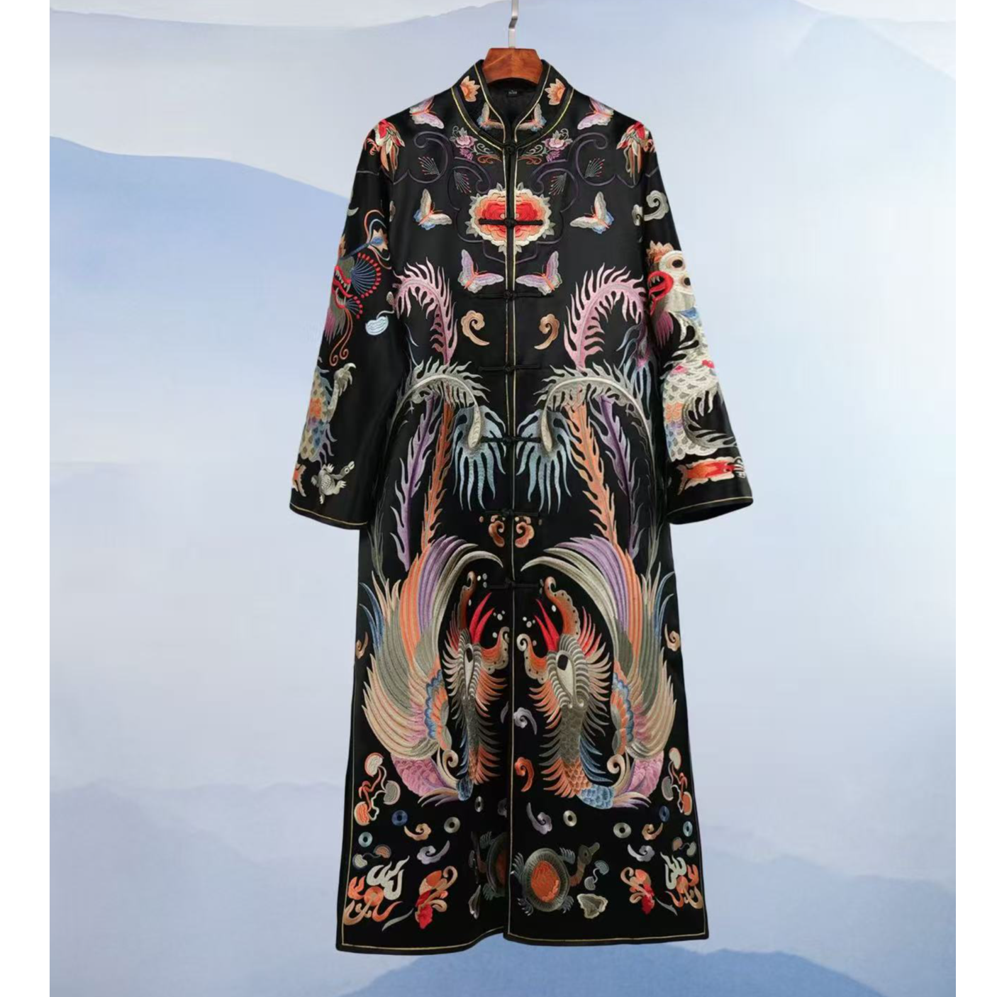 重工刺绣宽松型长袖民族风女长款秋冬走秀提花大衣外套