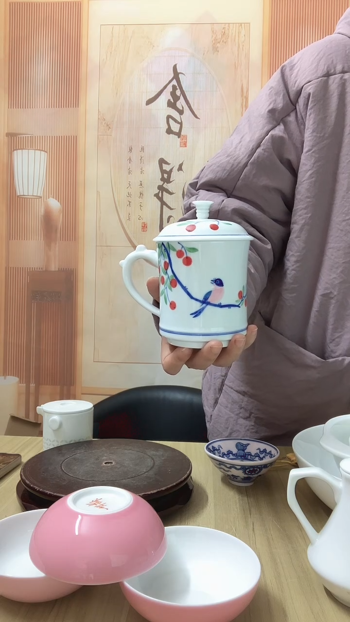 手绘玉泥高温陶瓷杯 1个（秋实）