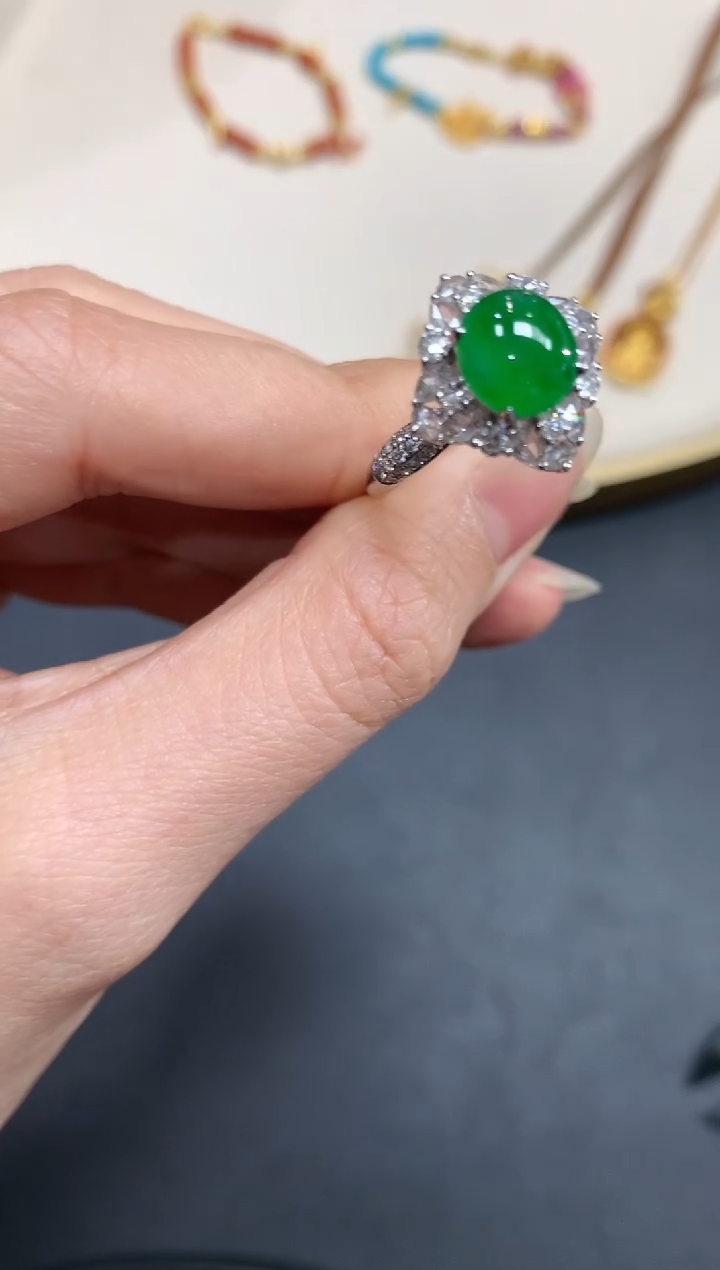 【闪购商品】翡翠戒指18K金镶嵌W756|25000