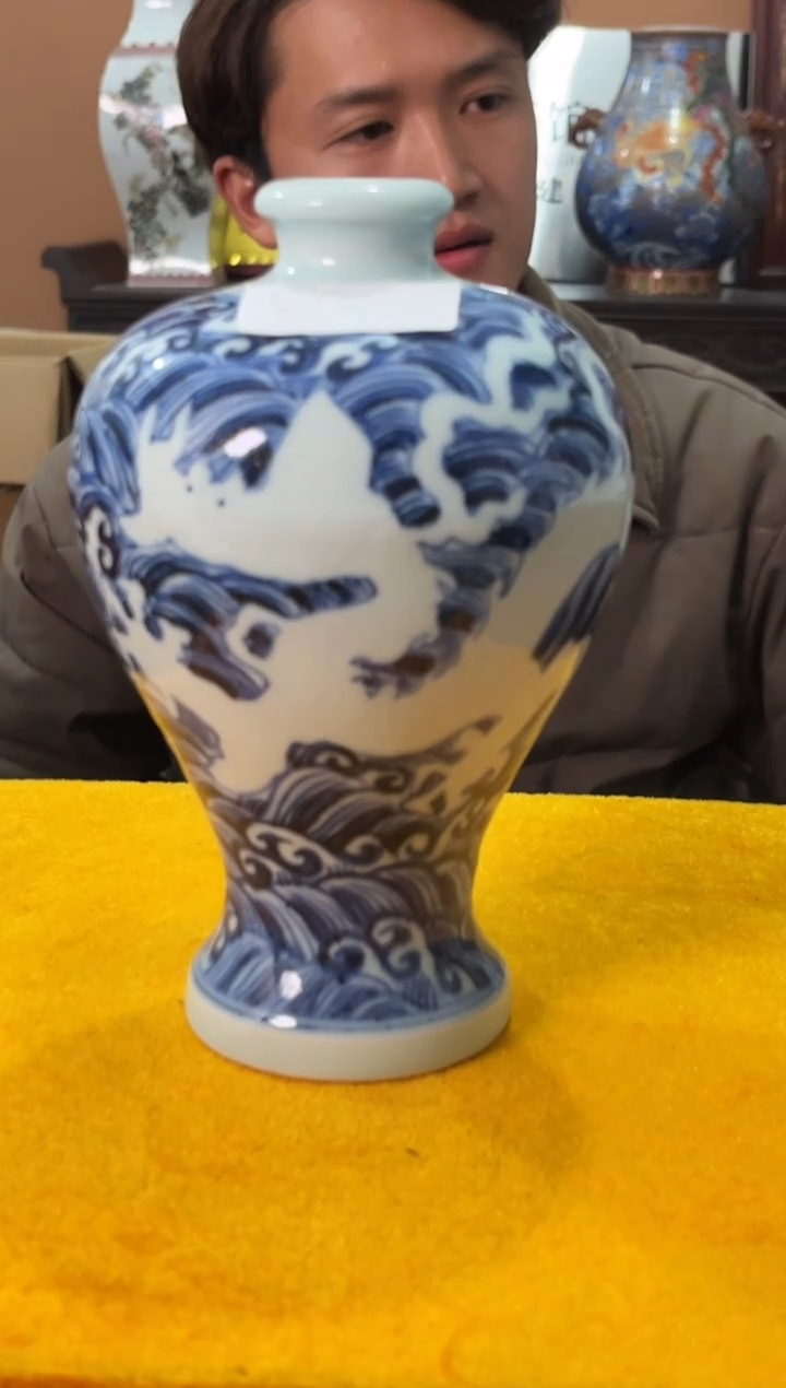 瓶瓷青花堆白海水龙纹凤尾尊