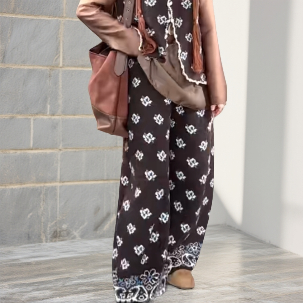 《悠悠家》新款时尚宽松阔腿直筒毛织复古裤子6005