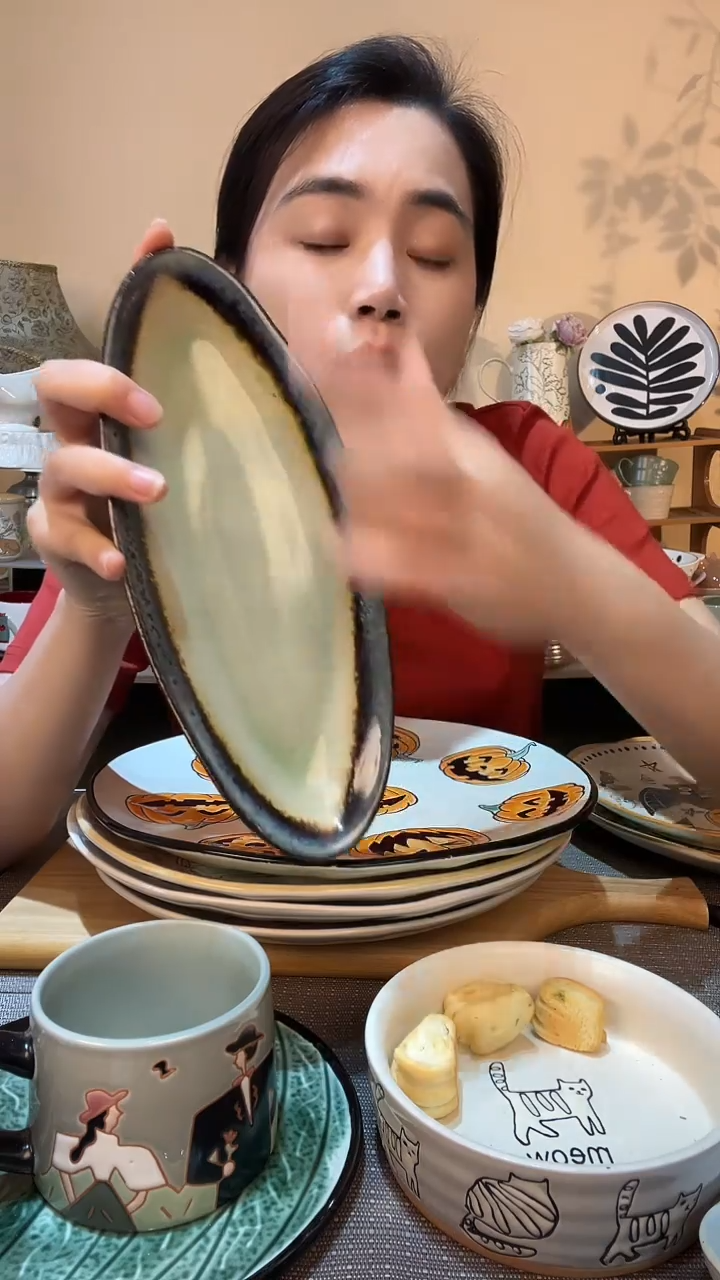 瓷片复古长条盘 微瑕款 介意勿拍