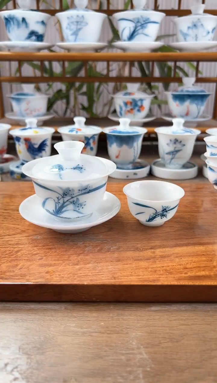 微瑕高冰兰花130ml三才盖碗+小和顺杯1个