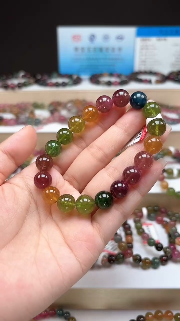 【闪购商品】碧玺手串未镶嵌10.3mm艳丽彩虹色玻璃体单圈手串