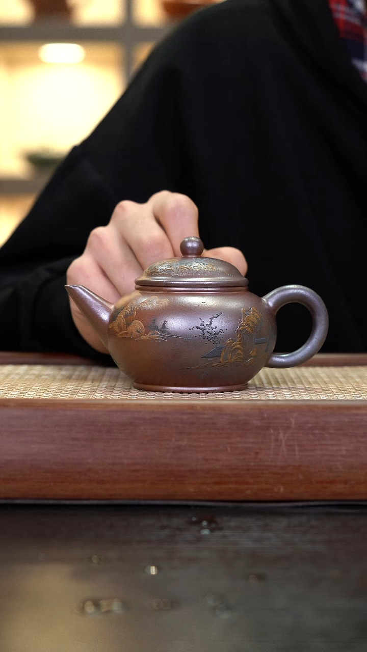 茶壶紫砂柴烧堆绘水平