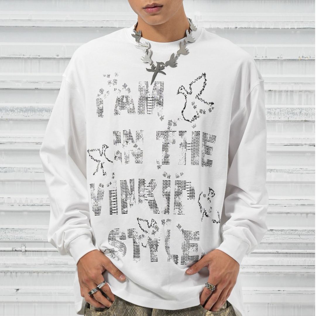 Vinkid（云梯）乱码鸽子长袖圆领卫衣小众嘻哈个性百搭秋季上衣