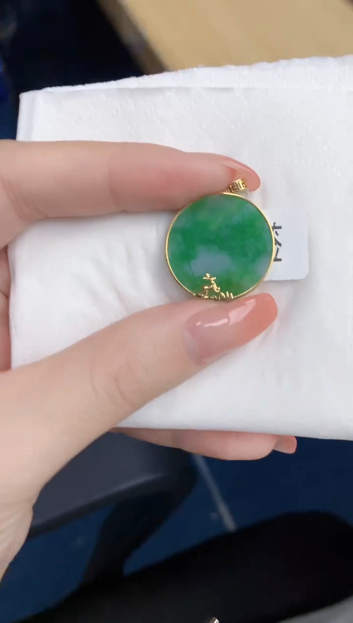 【闪购商品】翡翠颈饰18K金镶嵌天然缅甸翡翠A货