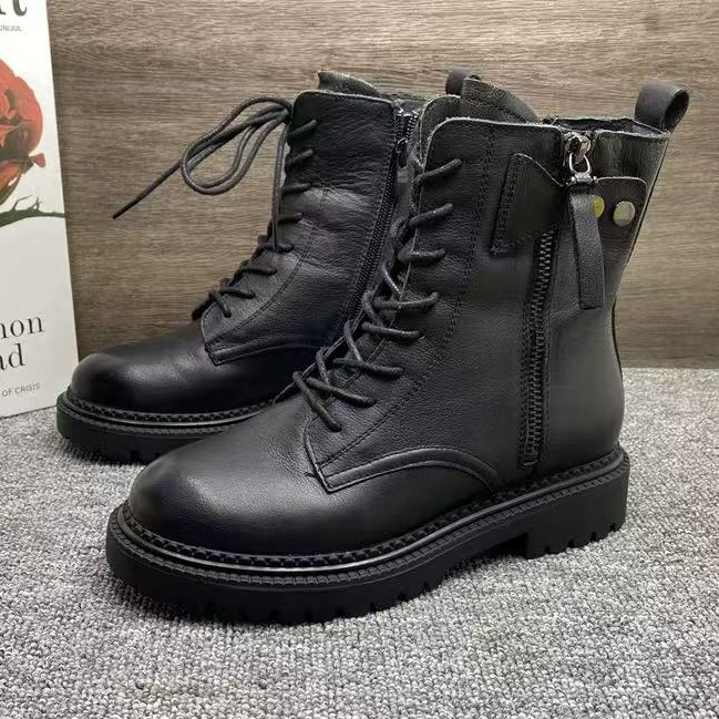 W2g501英伦风单靴女春秋新款厚底侧拉链马丁靴单里