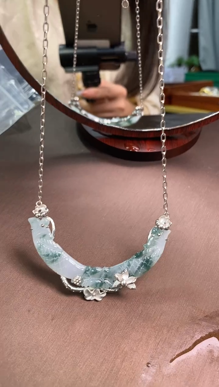 翡翠银S925镶嵌颈饰净货13570