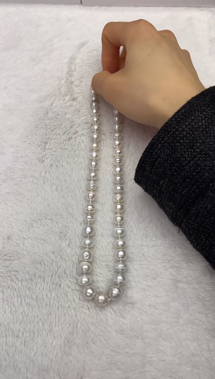 【闪购商品】海水珍珠项链银S925镶嵌澳白螺纹7-11mm（多样性发一）