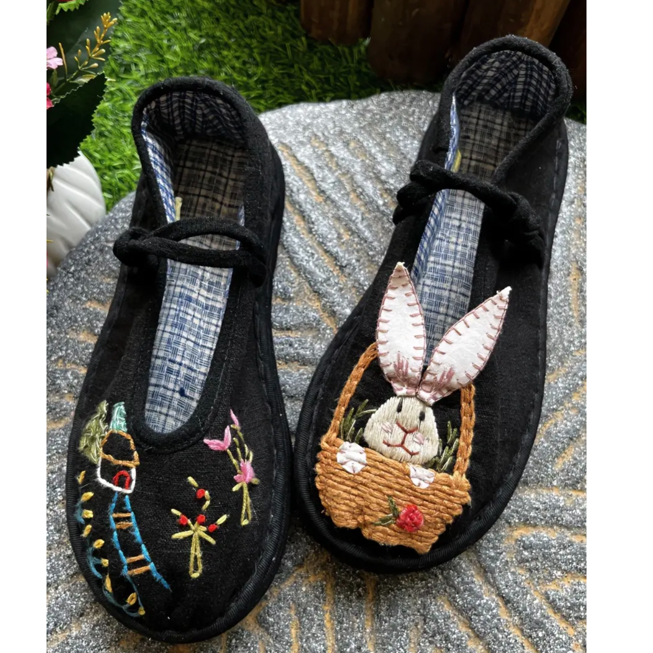 布语千层【篮子小兔】春秋手工刺绣千层底盘扣款休闲舒适百搭单鞋