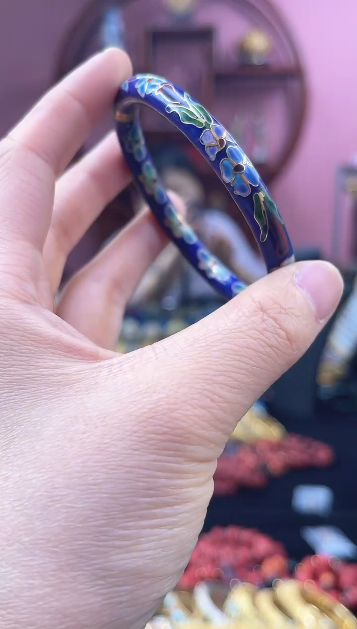 非遗 景泰蓝 开口镯 52-60 宝蓝